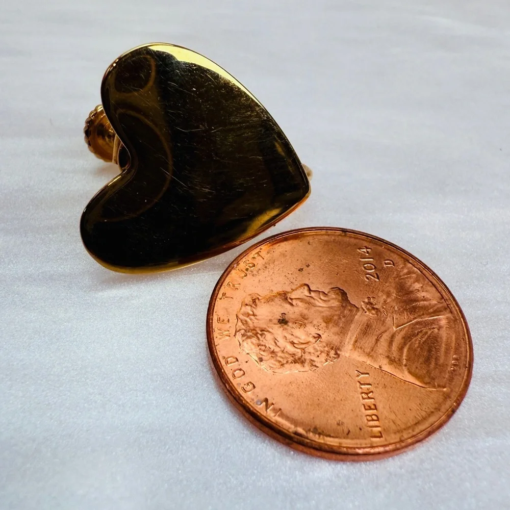 Vintage Napier Aged Goldtone Heart Shaped Clip On Earrings